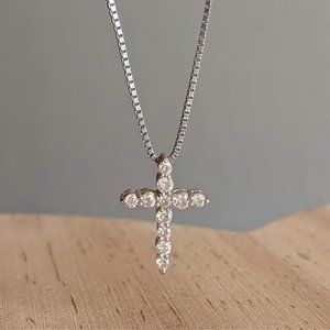 18k solid white gold diamond cross 14k box chain